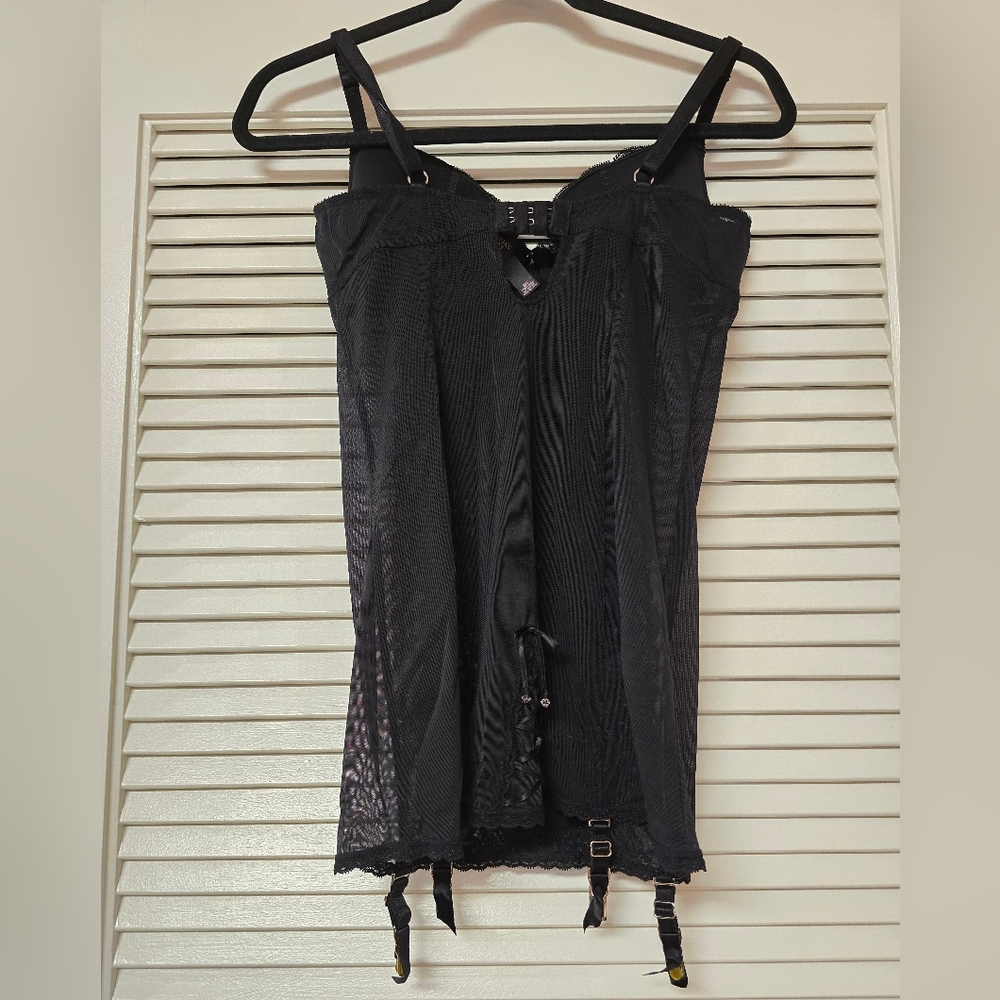 Victoria's Secret - Black & Tan Lace Corset Lingerie Top With Rhinestone Detail - Picture 2 of 6